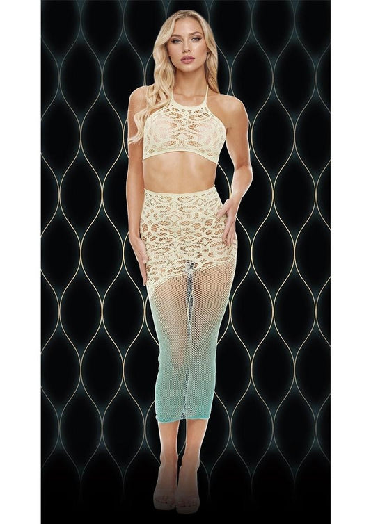 Lapdance Green Goddess 2 Piece Stocking Skirt Top Set Ombre