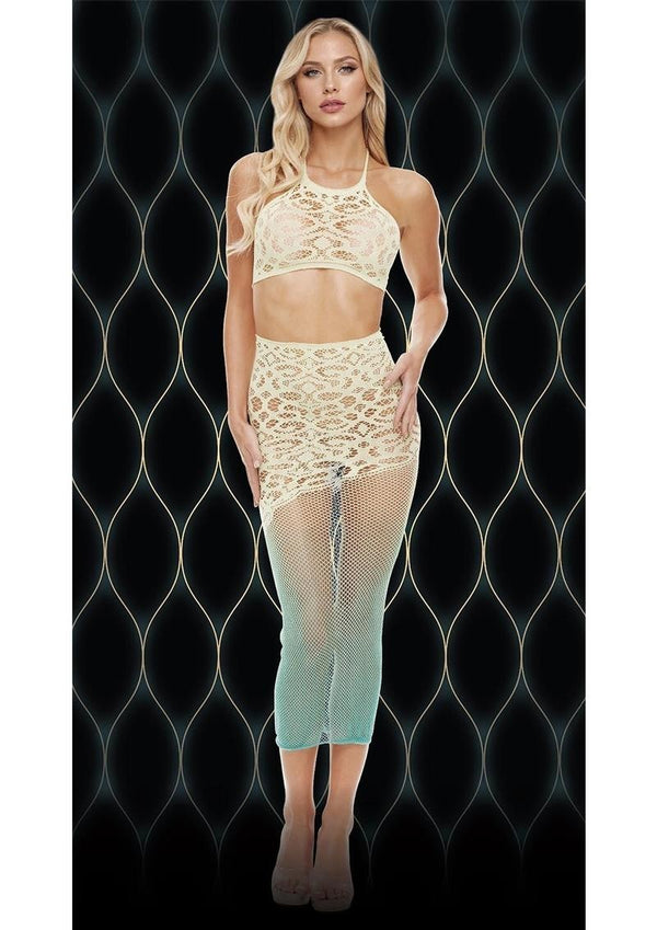 Lapdance Green Goddess 2 Piece Stocking Skirt Top Set Ombre