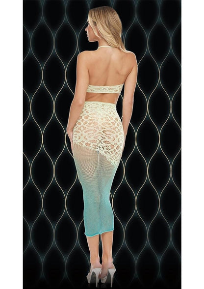 Lapdance Green Goddess 2 Piece Stocking Skirt Top Set Ombre