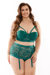 Fantasy Lingerie Nadine High Waisted Gartered Panty Bra Set Green