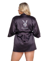 Roma Confidential Playboy Sparkling Bunny Robe Rhinestone Black Satin Queen-Rebel Romance