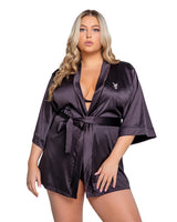 Roma Confidential Playboy Sparkling Bunny Robe Rhinestone Black Satin Queen-Rebel Romance