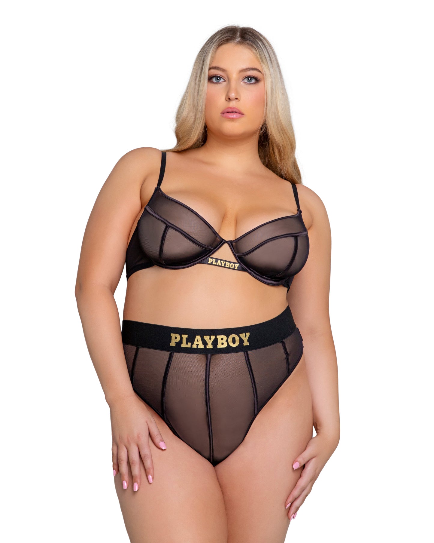 Roma Confidential Playboy Cage Bra Set Black/Gold Queen Plus Size
