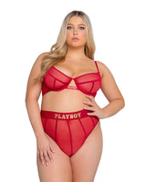 Roma Confidential Playboy Cage Bra Set Burgundy/Gold Queen Plus Size-Rebel Romance