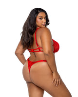 Playboy Bunny Rouge Bra Set Flocked Printed Mesh Red Plus Size-Rebel Romance