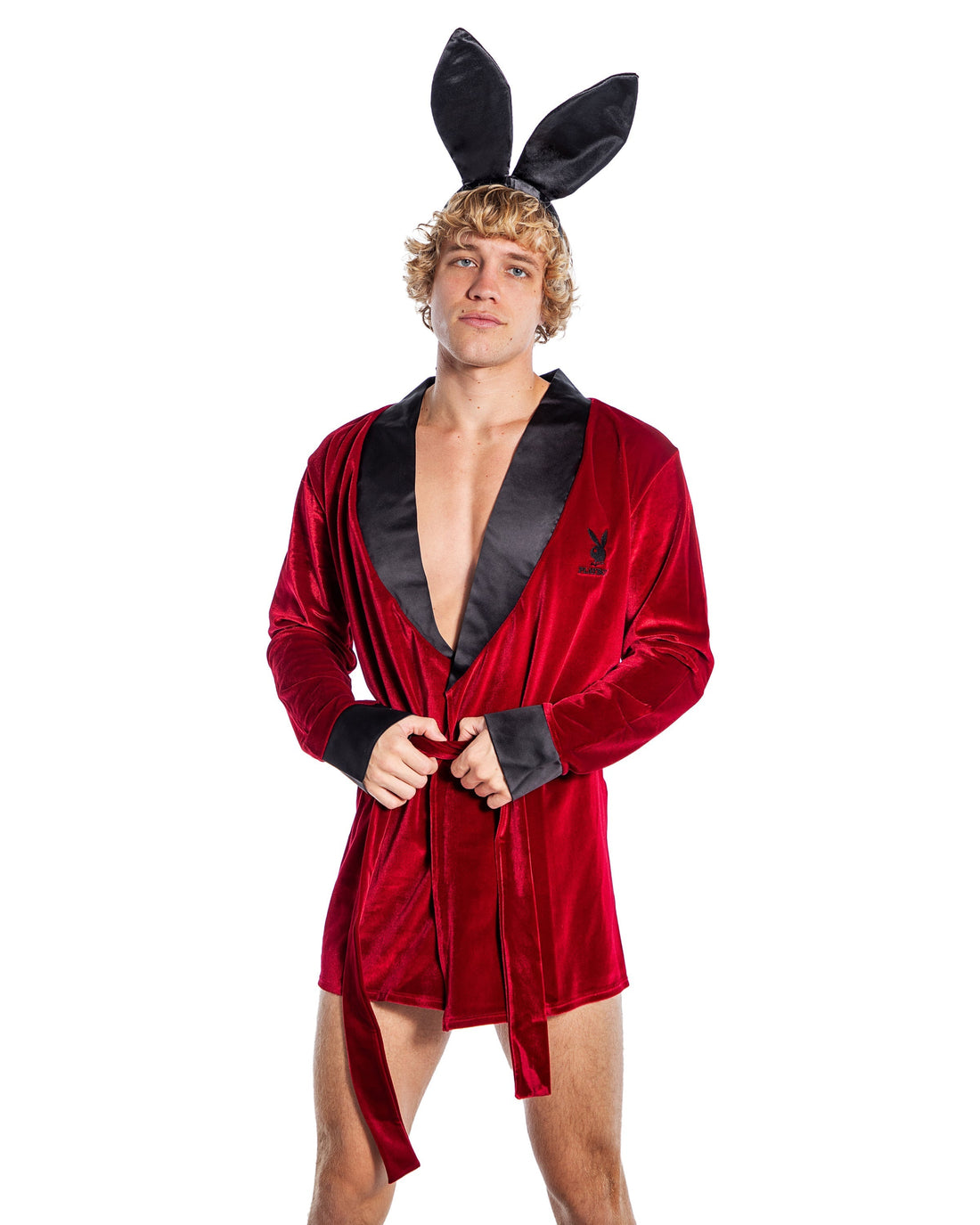 Playboy Mens Smoke Lounge Robe Velvet Red-Rebel Romance