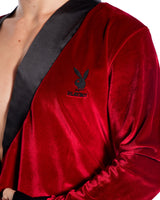 Playboy Mens Smoke Lounge Robe Velvet Red-Rebel Romance