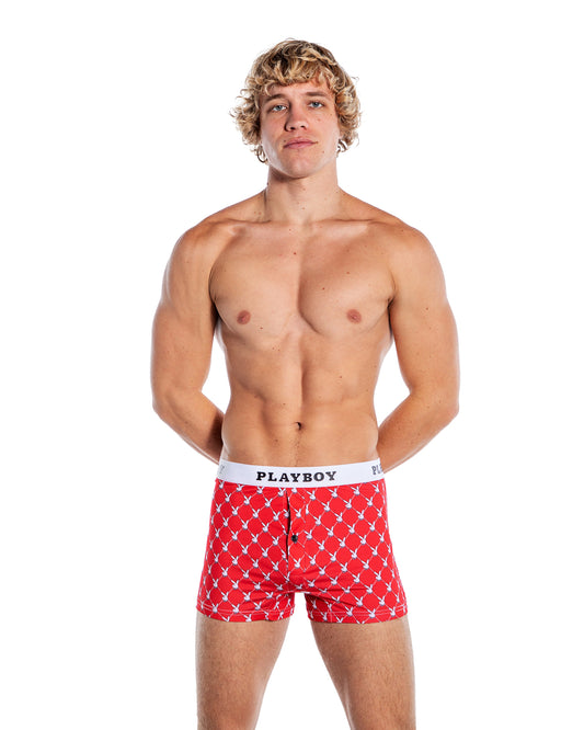 Playboy Mens Argyle Boxer Briefs Red