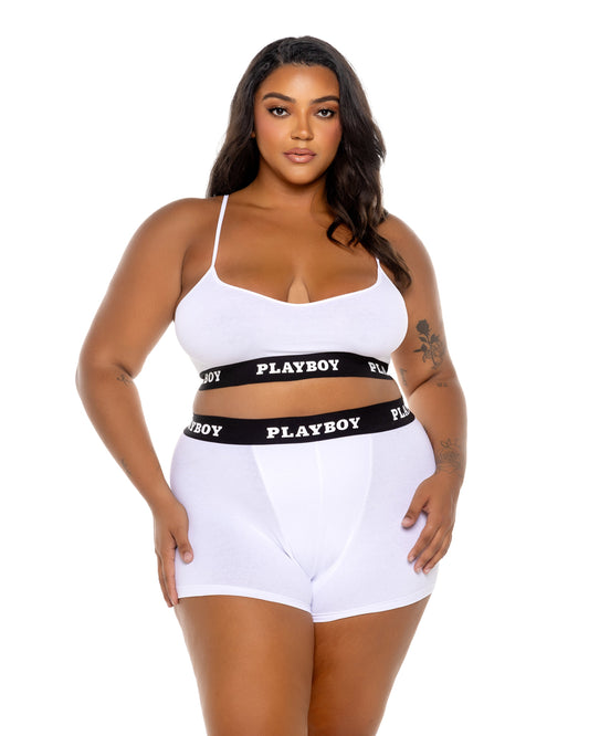 Playboy Bunny Sport Lounge Bralette Bra Set Jersey Knit White Plus Size