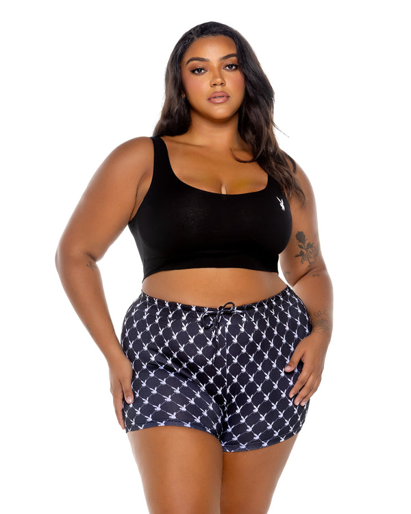 Playboy Bunny Slumber Lounge 2pc Set Jersey Knit Black Plus Size-Rebel Romance
