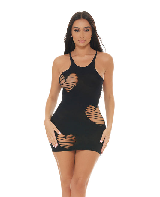 Pink Lipstick Heart Rate Bodystocking Dress - Black