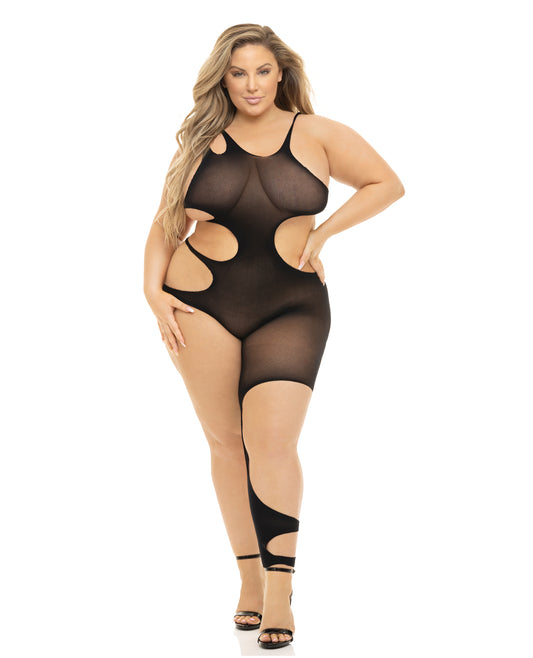 Pink Lipstick Lingerie Queen Show You How Cut Out Bodystocking Black