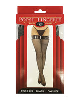 Popsi Lingerie Sexy Vinyl Top Fishnet Stocking Black