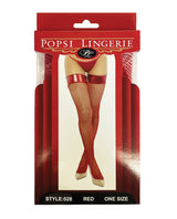 Popsi Lingerie Sexy Vinyl Top Fishnet Stocking Red