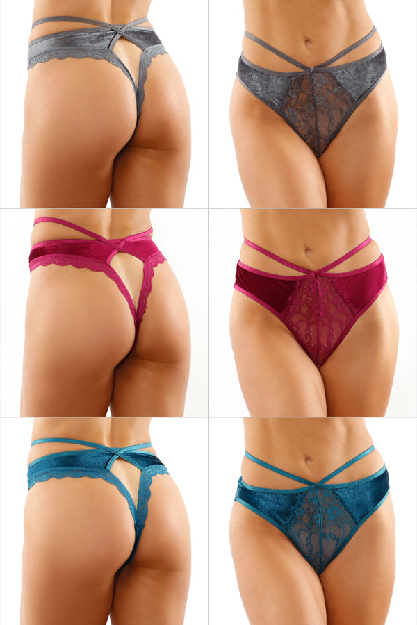 Fantasy Lingerie Bottoms Up Kalina Velvet Cut-out Thong with Keyhole Back