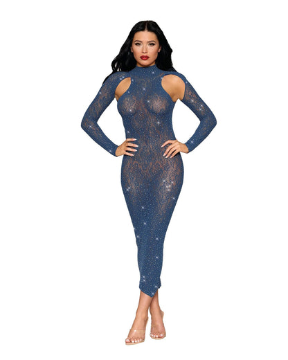 Dreamgirl Long-Sleeved Seamless Bodystocking Gown Twilight Blue