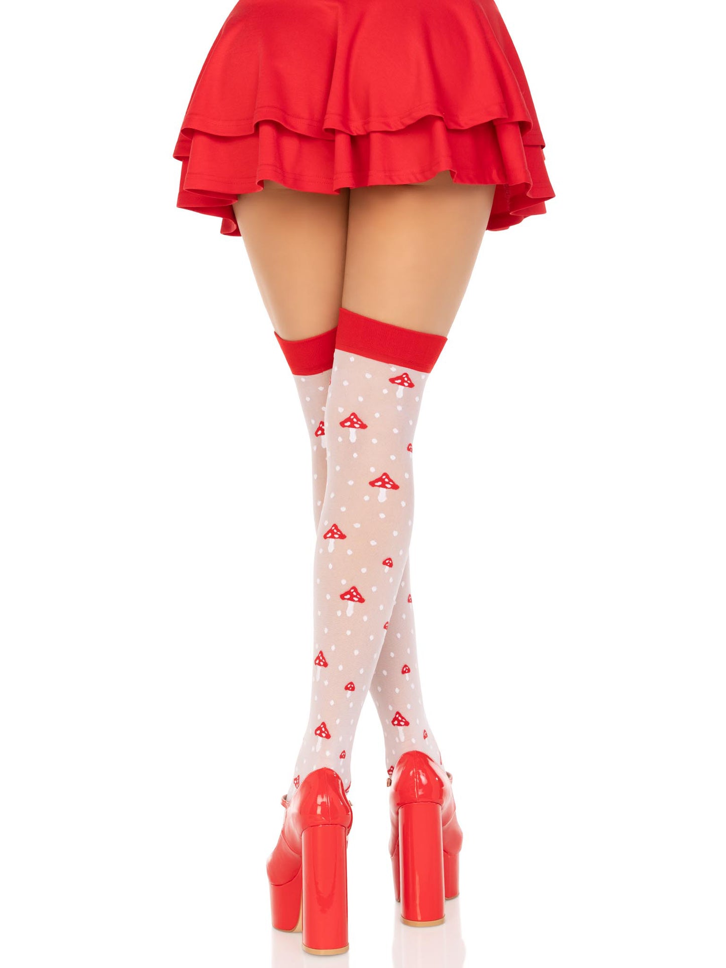 Leg Avenue Polka Dot Mushroom Thigh High - One Size - White/Red