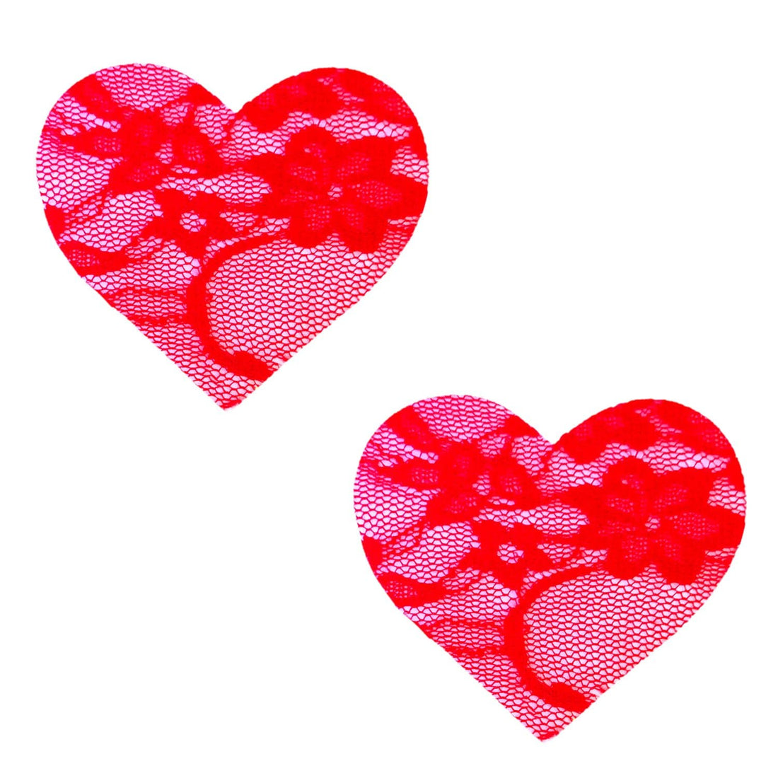 Neva Nude Lace Heart Pasties - Red