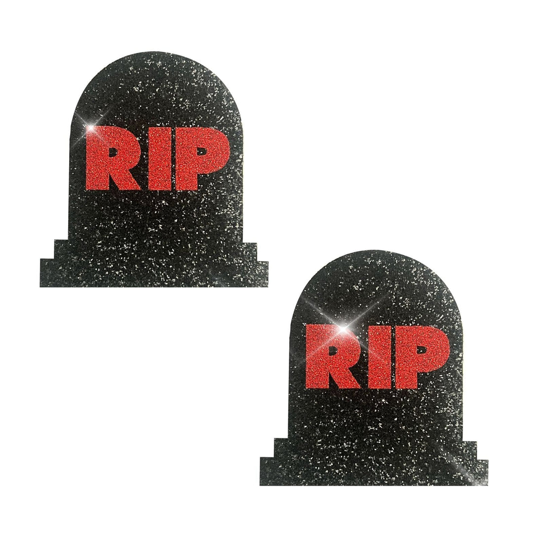 Neva Nude RIP Gravestone Glitter Pasties - Black/Red