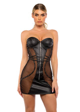 Roma Confidential Lust & Vegan Leather Sheer Dress Black