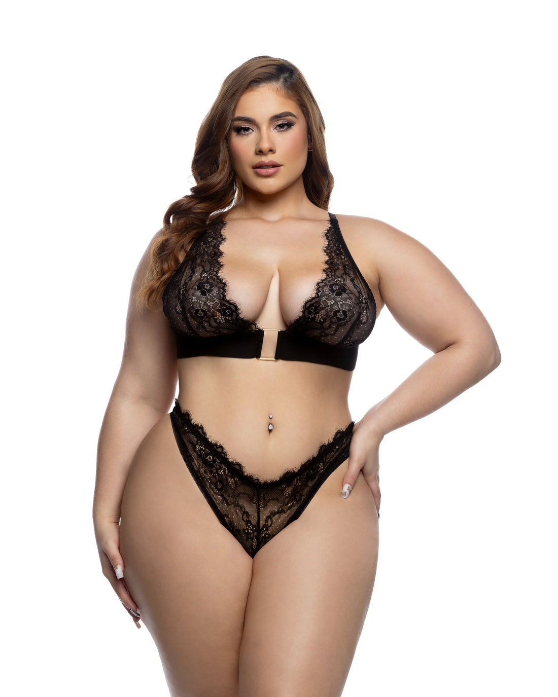 Roma Confidential Queen Plus Fever Dream Corporate Crush Lace Bralette Bra Set Black