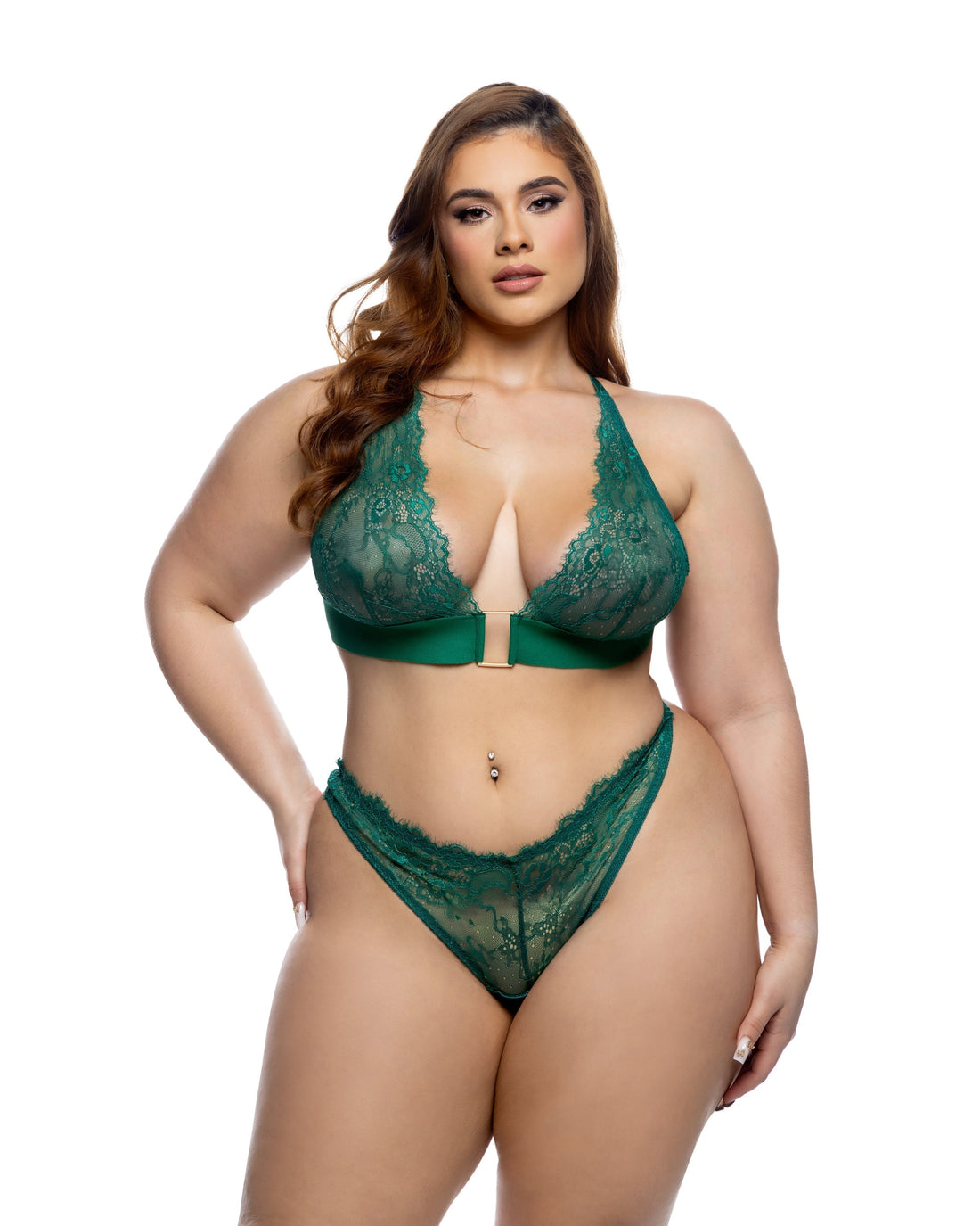 Roma Confidential Queen Plus Fever Dream Corporate Crush Lace Bralette Bra Set Golf Green