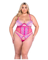 Roma Confidential Queen Sultry Siren Rivage Satin Lace Pearl Waspie Bra Set Pink