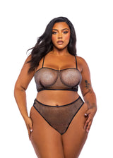 Roma Confidential Queen Plus Think Pink Rhinestone Fishnet Tube Bra Set Black