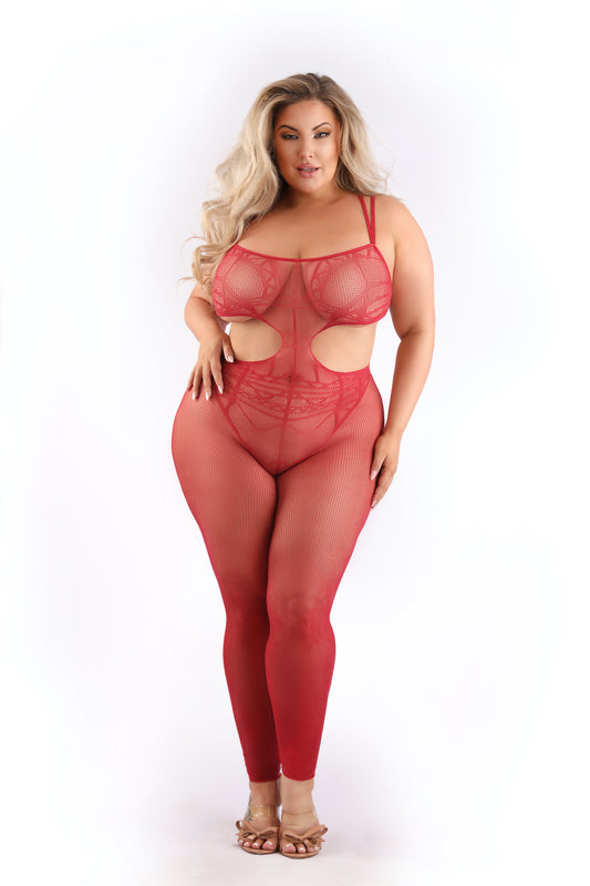 Fantasy Lingerie Queen Unforgettable Cut-out Bodystocking Red