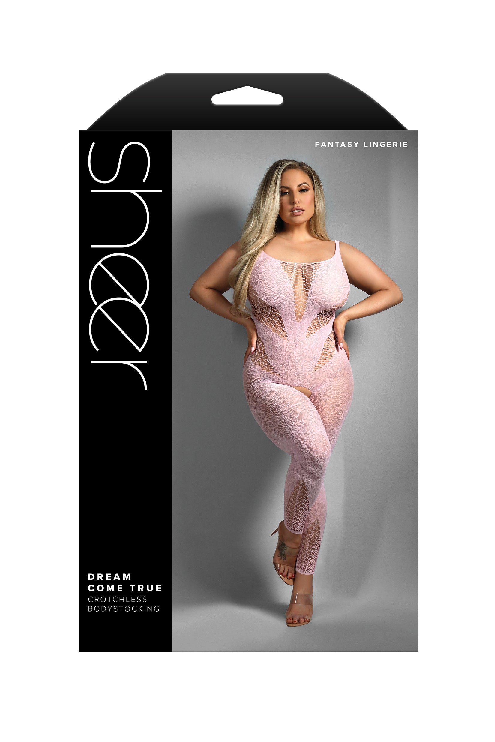 Fantasy Lingerie Sheer Queen Dream Come True Crotchless Bodystocking Baby Pink