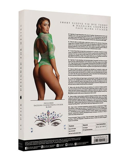 Le Désir Bliss Short Sleeve Tie Dye Fishnet Teddy with Face Jewelry