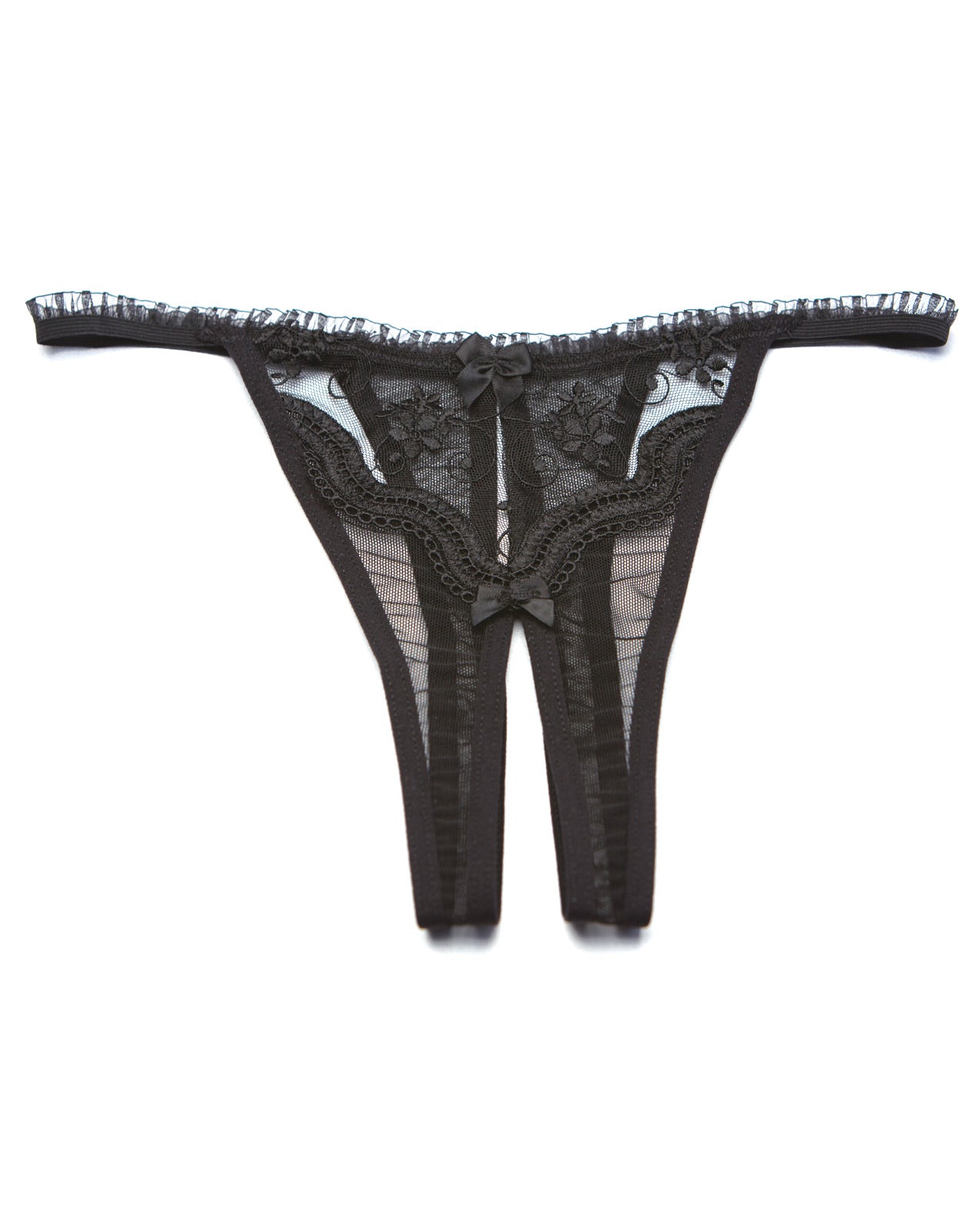 Shirley of Hollywood Scalloped Embroidery Crotchless Panty Black