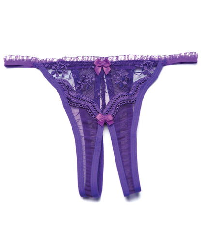 Shirley of Hollywood Scalloped Embroidery Crotchless Panty Purple