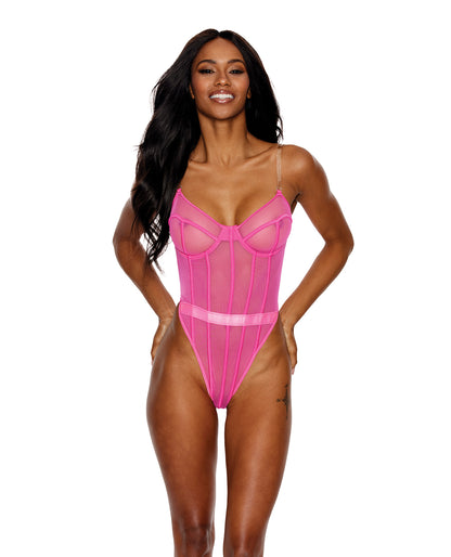 Shirley of Hollywood Sheer Mesh Underwire Teddy Hot Pink