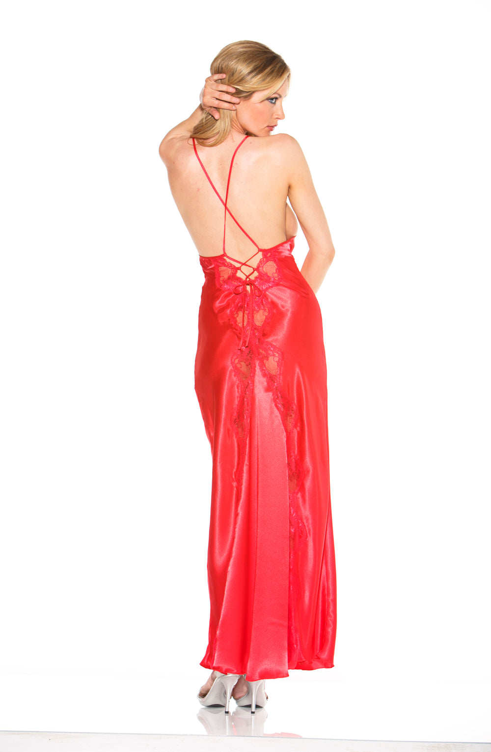 Shirley of Hollywood Luxurious Lace Satin Long Gown Slip Red