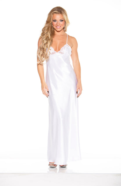 Shirley of Hollywood Luxurious Lace Satin Long Gown Slip White