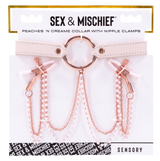 Sex & Mischief Peaches 'n CreaMe Collar w/Nipple Clamps