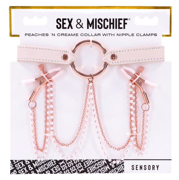 Sex & Mischief Peaches 'n CreaMe Collar w/Nipple Clamps