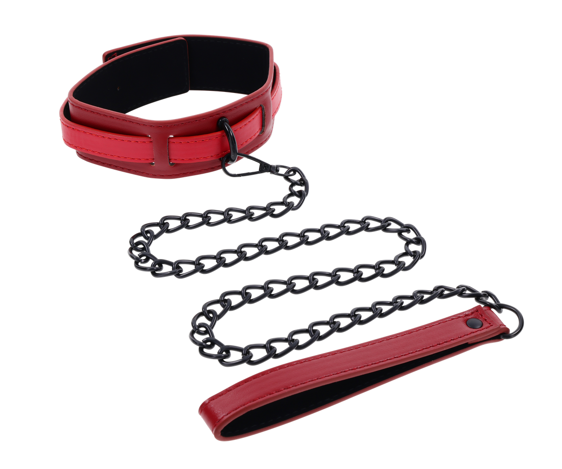 Sex & Mischief Ex's & Oh's Collar & Leash - Red/Black
