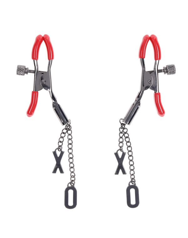 Sex & Mischief Ex's & Oh's Nipple Clamps - Red/Black