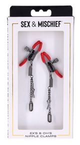 Sex & Mischief Ex's & Oh's Nipple Clamps - Red/Black