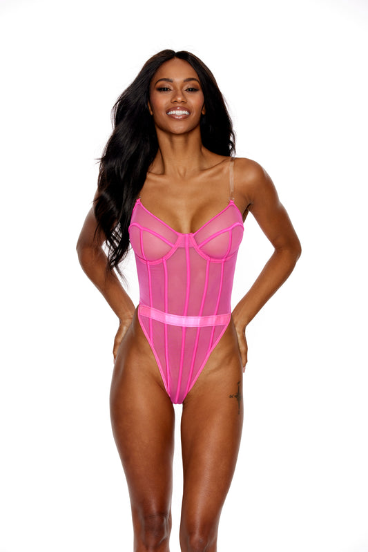 Shirley of Hollywood Valentine Classic Comfortable Mesh Teddy Hot Pink