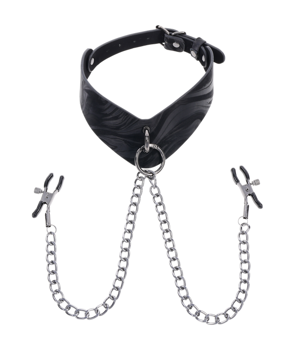 Sportsheets Velvet Noir Collar & Removable Clamps - Black