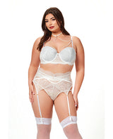 Seven ’til Midnight Queen Lace & Pearl Bra, Garter Belt & Thong White