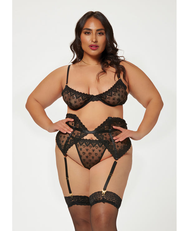 Seven ’til Midnight Queen Valentines Heart Embroidered Mesh Waspie Bra Set
