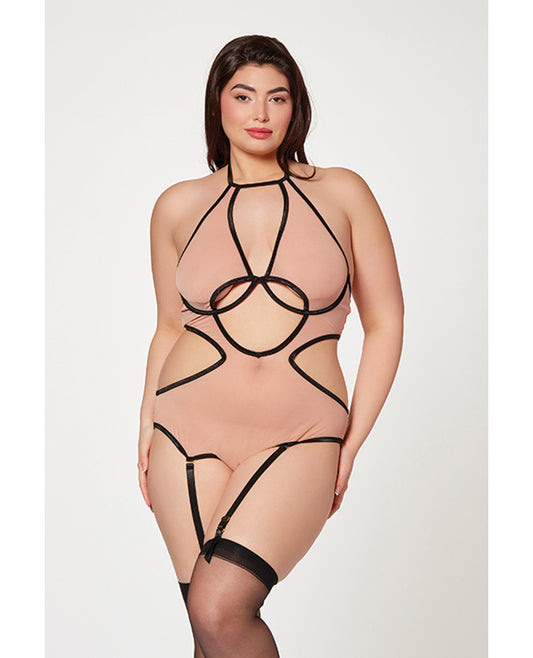 Seven 'til Midnight Queen Mesh Cut Out Halter Teddy Nude/Black