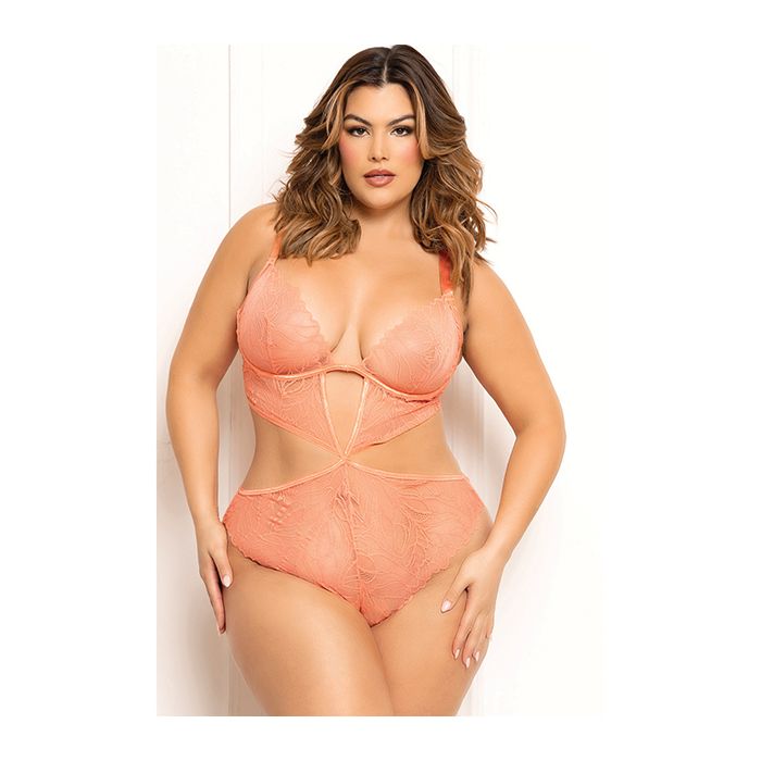 Seven 'til Midnight Queen Floral Lace Underwire Teddy Coral