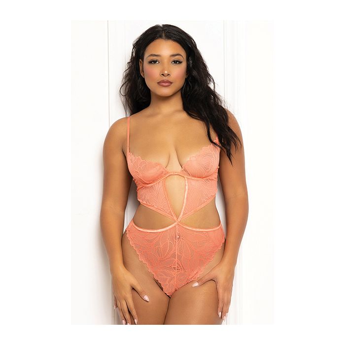 Seven 'til Midnight Floral Lace Underwire Teddy Coral