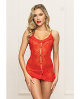 Seven ’til Midnight Lace Chemise Ruffle Trim & G-String - Red