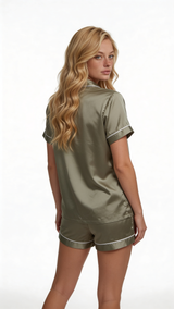 Be Wicked Satin PJ Set W/ Piping Sage